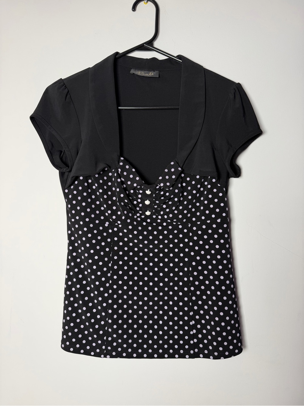 Bali Black Short Sleeve Polka Dot Top Y2K